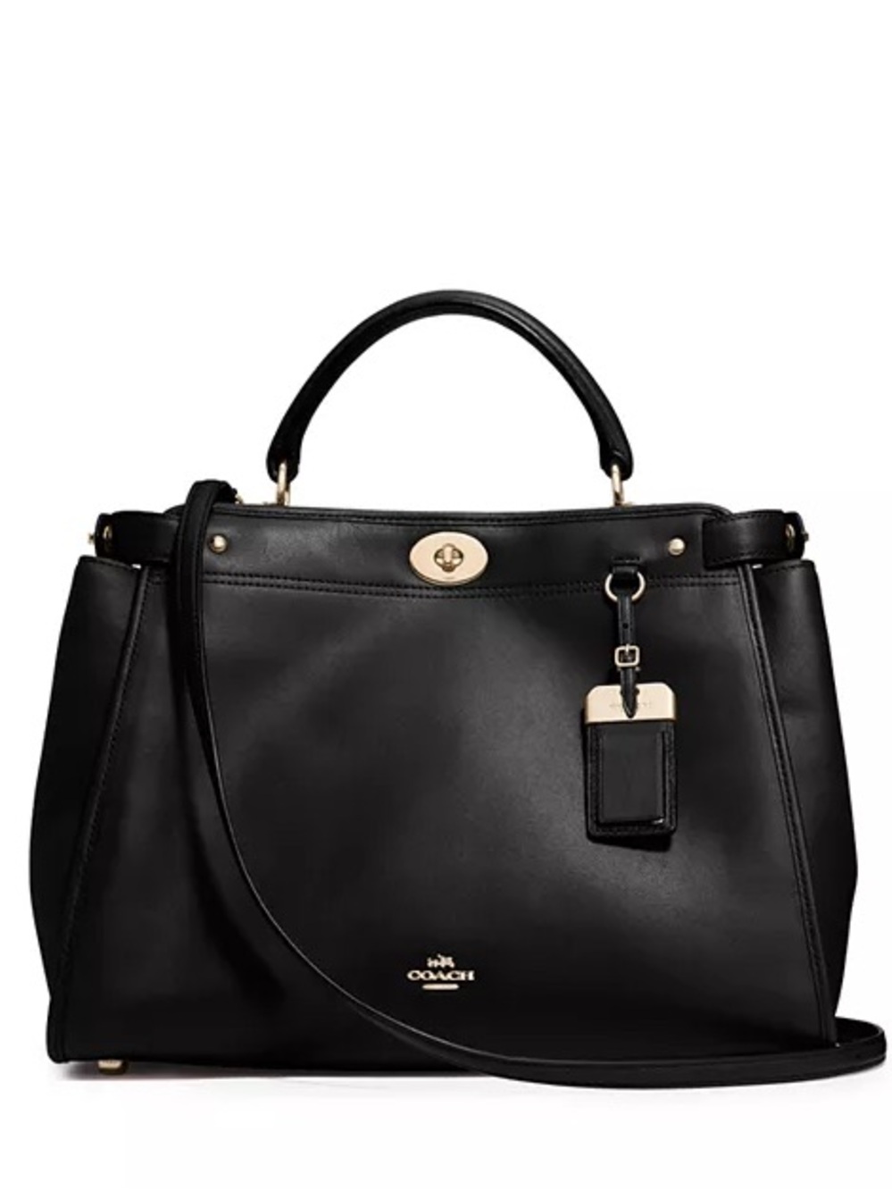 Coach Black Leather Satchel with Gold Hardware and Top Handle